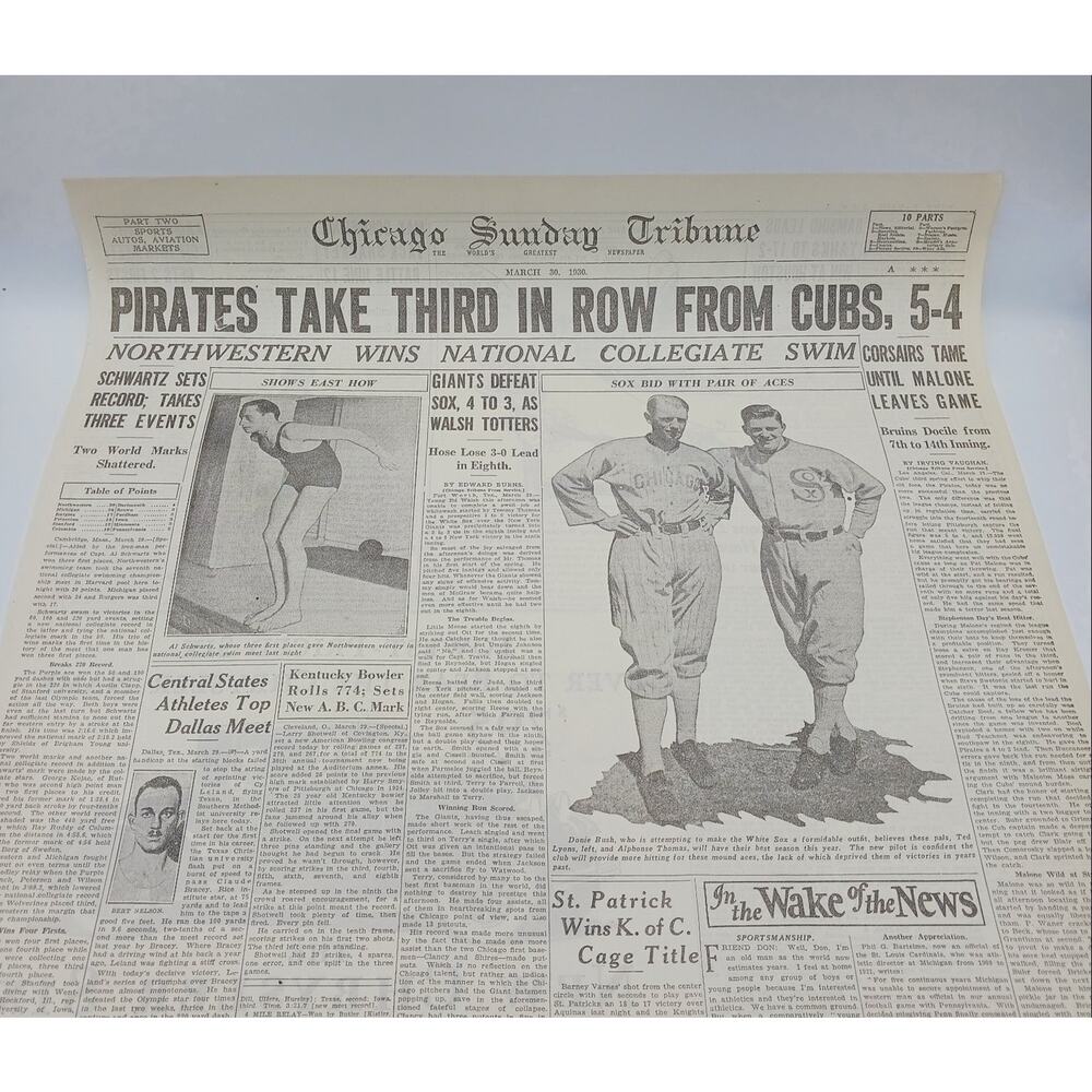 1930 Cubs Pirates White Sox Ted Lyons Alphonse Thomas Chicago Newspaper Page